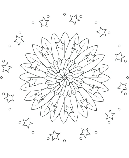 Leaf & Light Celestial Mandala — uncolored celestial mandala drawing