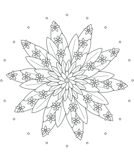 Leaf & Light Flower Medallions — uncolored flower medallions drawing
