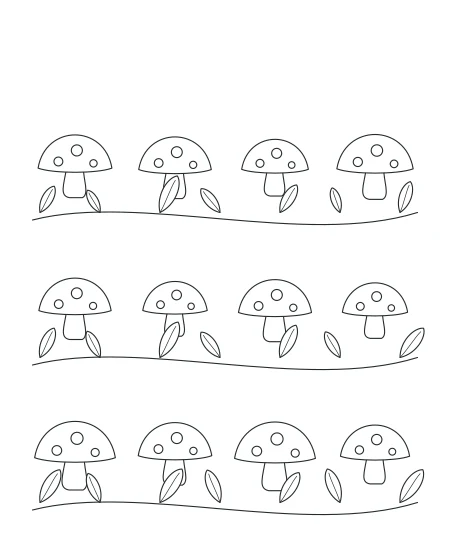 Woodland Mushrooms black-and-white line drawing