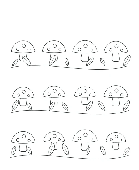 Leaf & Light Woodland Mushrooms — uncolored woodland mushrooms drawing