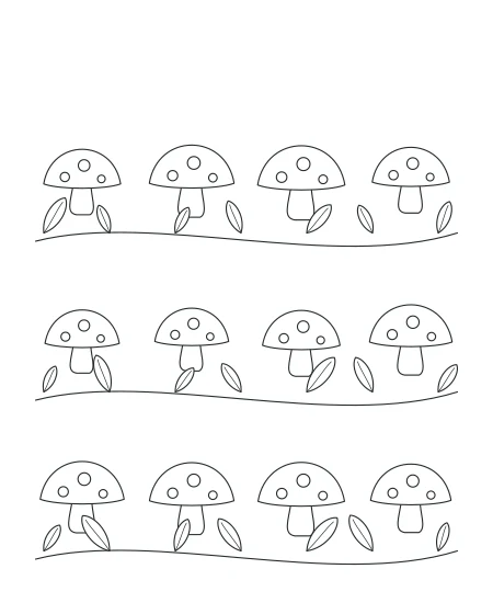 Leaf & Light Woodland Mushrooms — uncolored woodland mushrooms drawing
