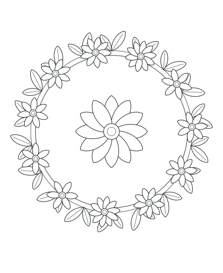 Botanical Wreath black-and-white line drawing
