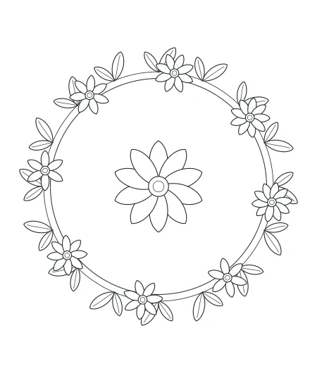 Little Solstice Botanical Wreath — uncolored botanical wreath drawing