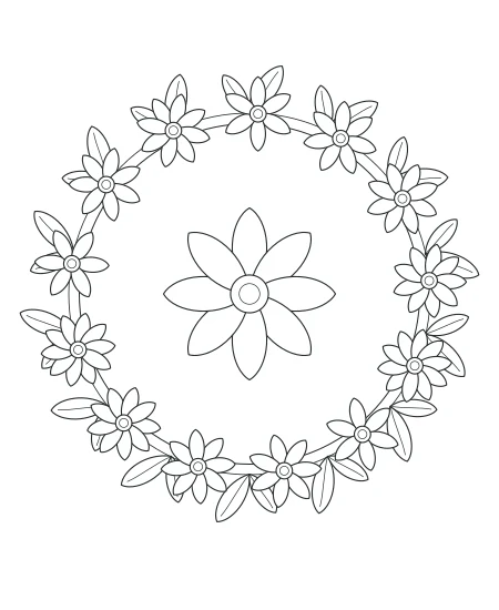 Little Solstice Botanical Wreath — uncolored botanical wreath drawing
