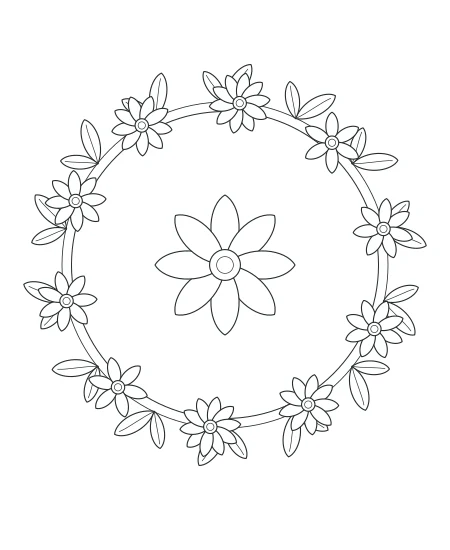 Little Solstice Botanical Wreath — uncolored botanical wreath drawing