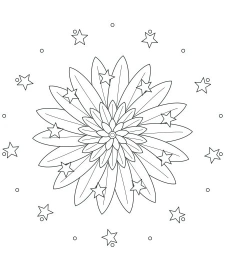 Little Solstice Celestial Mandala — uncolored celestial mandala drawing