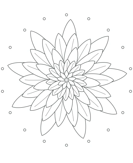 Little Solstice Petal Mandala — uncolored petal mandala drawing
