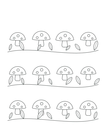 Little Solstice Woodland Mushrooms — uncolored woodland mushrooms drawing