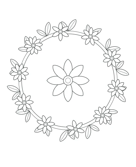 Moon Garden Botanical Wreath — uncolored botanical wreath drawing