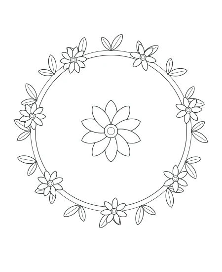 Moon Garden Botanical Wreath — uncolored botanical wreath drawing
