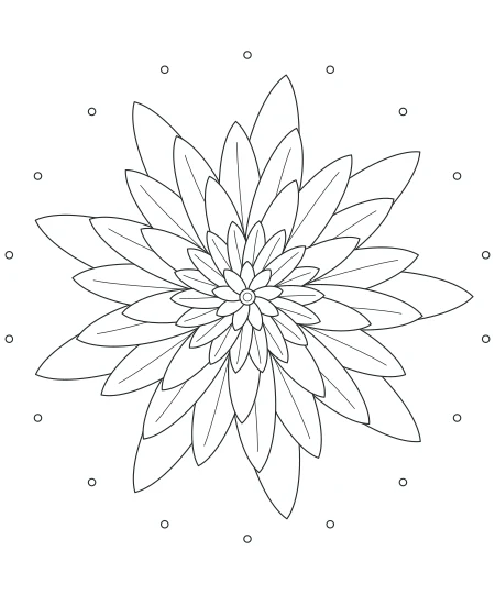 Moon Garden Petal Mandala — uncolored petal mandala drawing