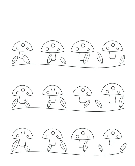 Moon Garden Woodland Mushrooms — uncolored woodland mushrooms drawing