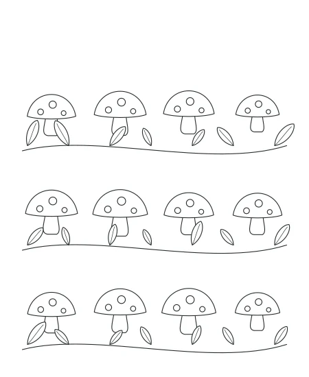 Woodland Mushrooms black-and-white line drawing