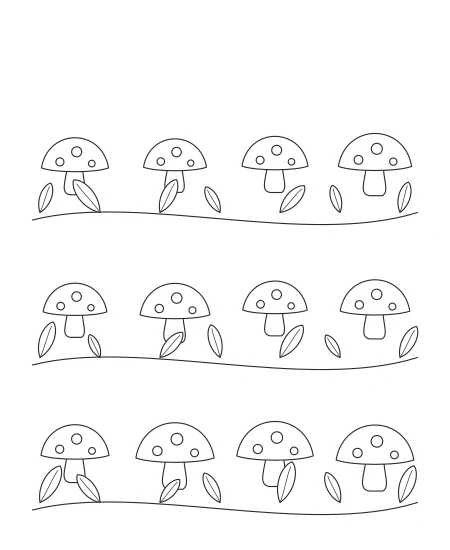Moss & Petal Woodland Mushrooms — uncolored woodland mushrooms drawing