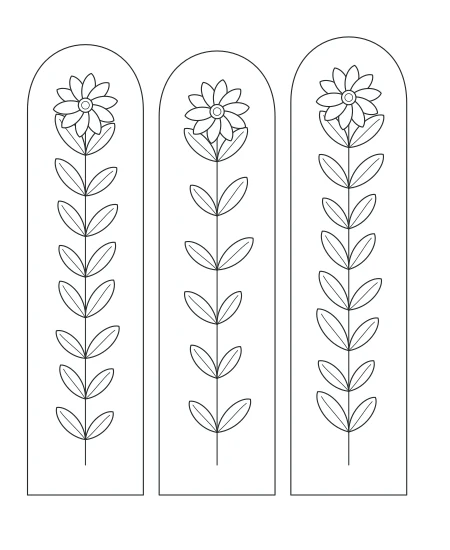 Petal Path Botanical Windows — uncolored botanical windows drawing