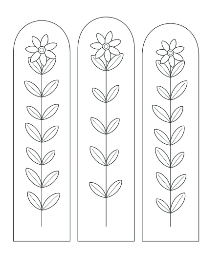 Petal Path Botanical Windows — uncolored botanical windows drawing