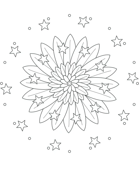 Petal Path Celestial Mandala — uncolored celestial mandala drawing