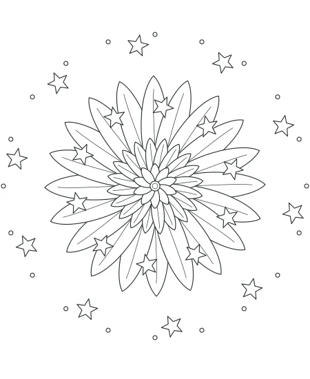 Petal Path Celestial Mandala — uncolored celestial mandala drawing