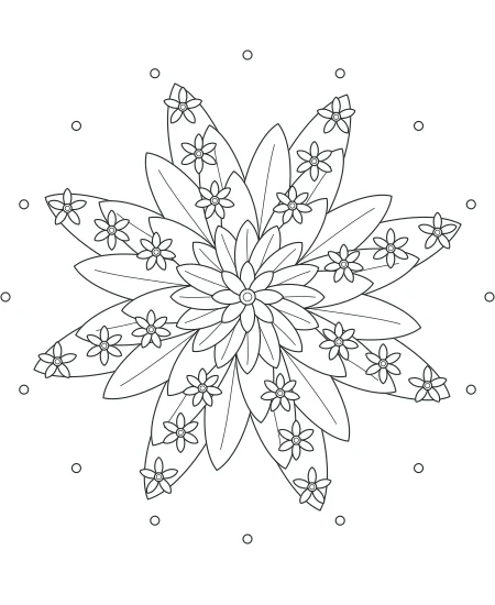 Petal Path Flower Medallions — uncolored flower medallions drawing