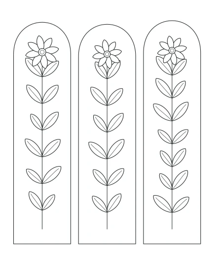 Quiet Meadow Botanical Windows — uncolored botanical windows drawing