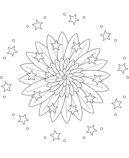 Quiet Meadow Celestial Mandala — uncolored celestial mandala drawing