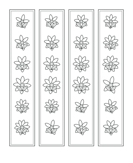 Quiet Meadow Floral Bookmarks — uncolored floral bookmarks drawing