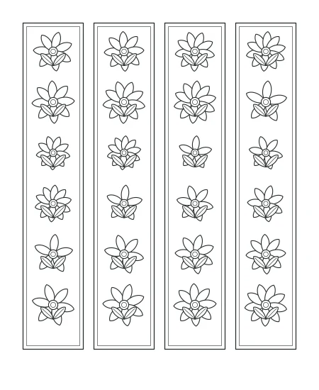 Quiet Meadow Floral Bookmarks — uncolored floral bookmarks drawing