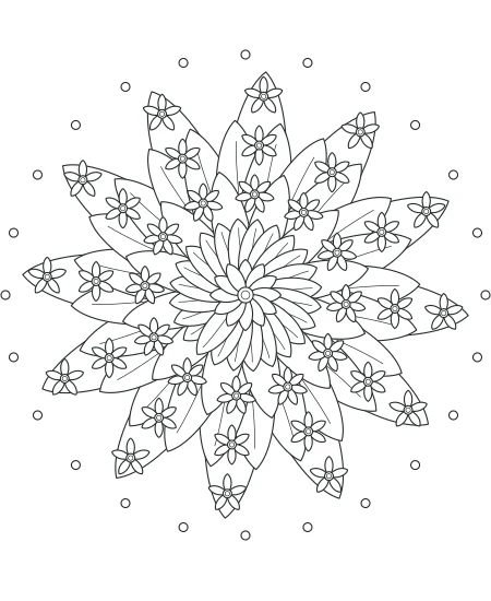 Quiet Meadow Flower Medallions — uncolored flower medallions drawing