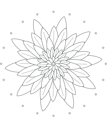 Quiet Meadow Petal Mandala — uncolored petal mandala drawing