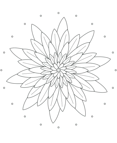 Quiet Meadow Petal Mandala — uncolored petal mandala drawing
