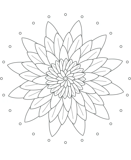 Quiet Meadow Petal Mandala — uncolored petal mandala drawing