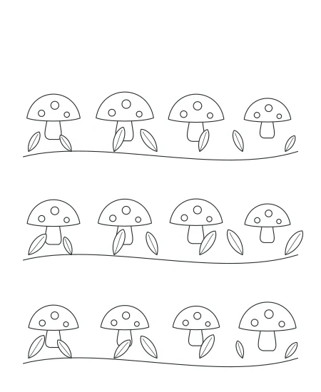 Quiet Meadow Woodland Mushrooms — uncolored woodland mushrooms drawing