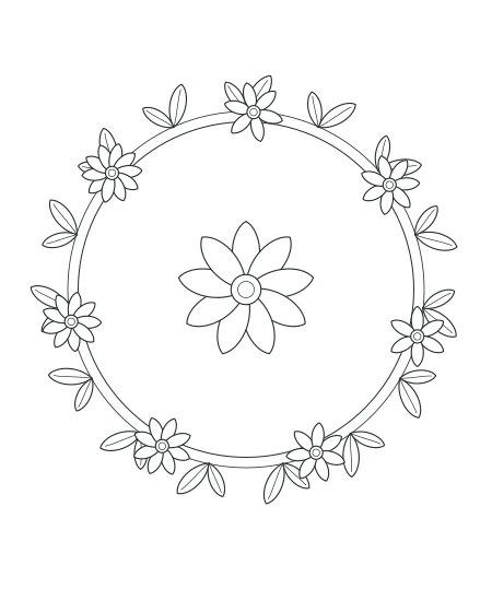 Sage Daydream Botanical Wreath — uncolored botanical wreath drawing