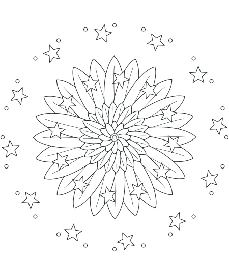Celestial Mandala black-and-white line drawing