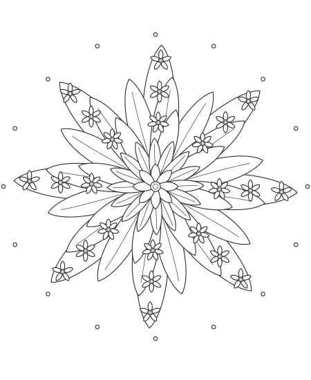 Sage Daydream Flower Medallions — uncolored flower medallions drawing