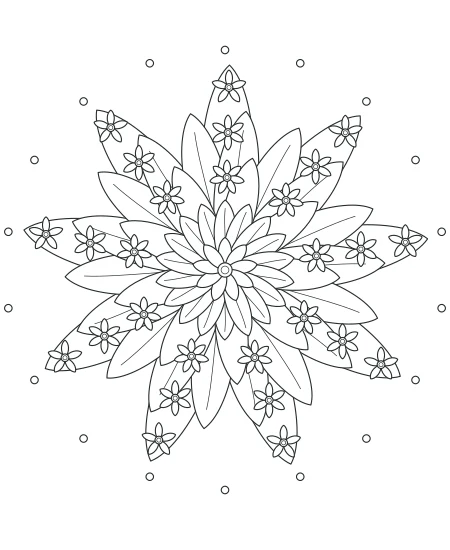 Sage Daydream Flower Medallions — uncolored flower medallions drawing