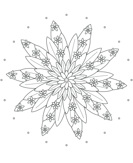 Sage Daydream Flower Medallions — uncolored flower medallions drawing