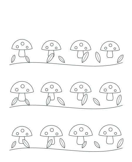 Sage Daydream Woodland Mushrooms — uncolored woodland mushrooms drawing