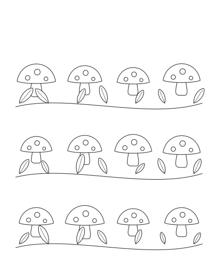 Sage Daydream Woodland Mushrooms — uncolored woodland mushrooms drawing