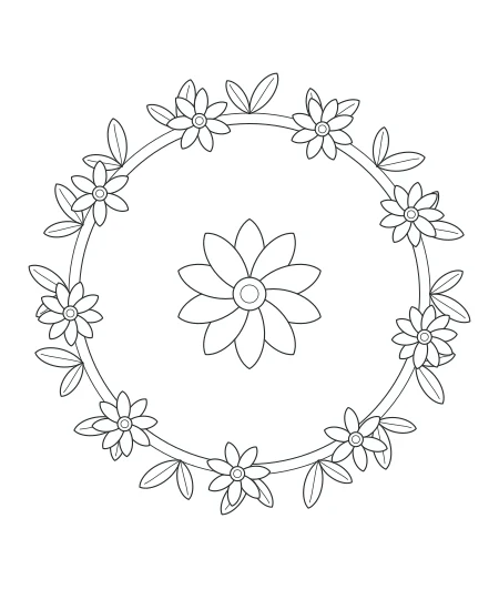 Silver Fern Botanical Wreath — uncolored botanical wreath drawing