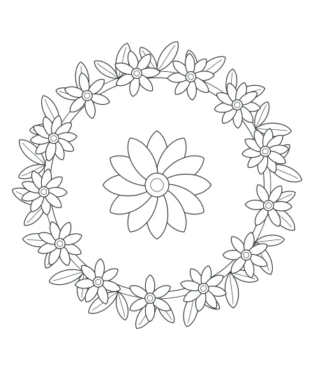 Silver Fern Botanical Wreath — uncolored botanical wreath drawing