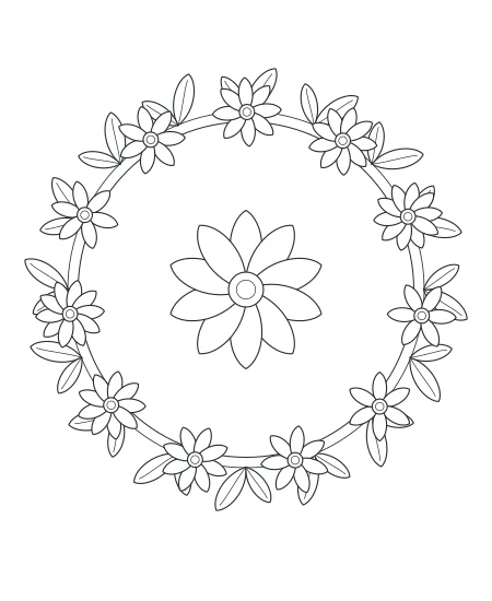 Silver Fern Botanical Wreath — uncolored botanical wreath drawing