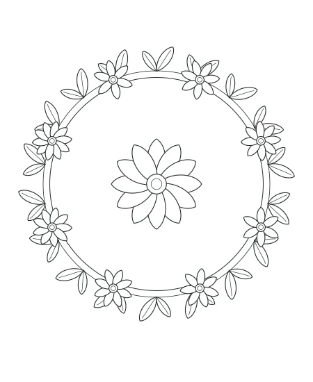 Silver Fern Botanical Wreath — uncolored botanical wreath drawing