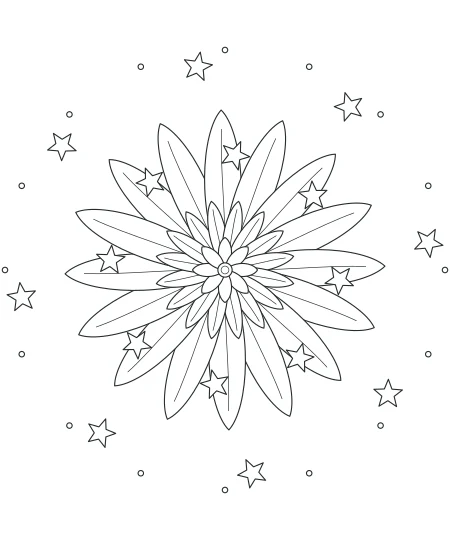 Silver Fern Celestial Mandala — uncolored celestial mandala drawing