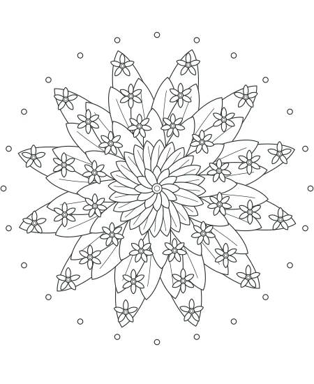 Silver Fern Flower Medallions — uncolored flower medallions drawing