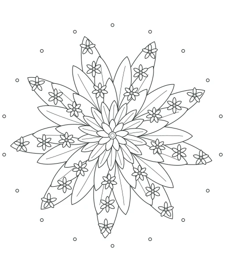 Silver Fern Flower Medallions — uncolored flower medallions drawing