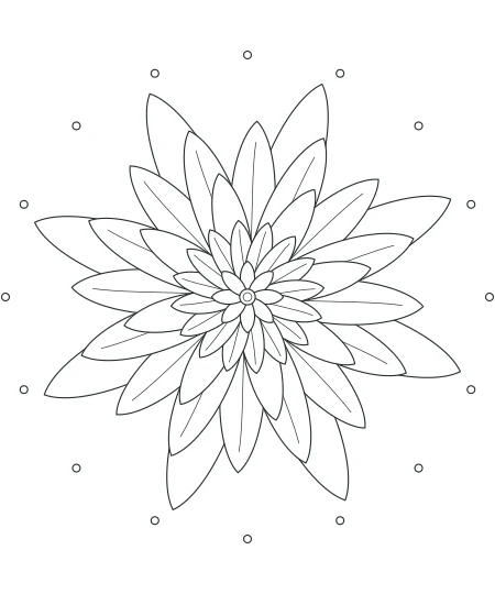 Silver Fern Petal Mandala — uncolored petal mandala drawing
