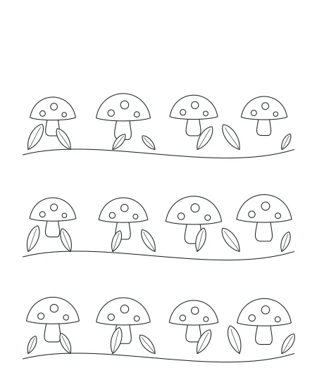 Silver Fern Woodland Mushrooms — uncolored woodland mushrooms drawing