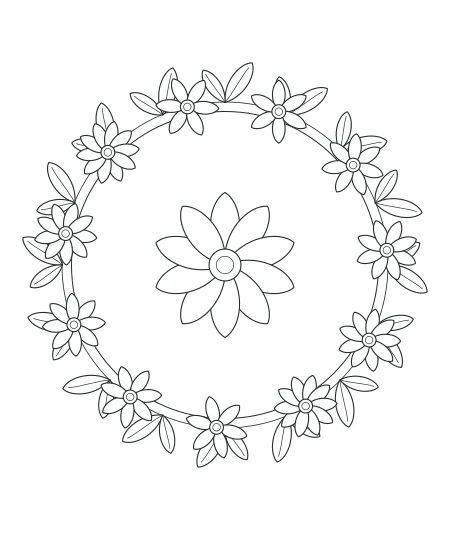 Soft Morning Botanical Wreath — uncolored botanical wreath drawing