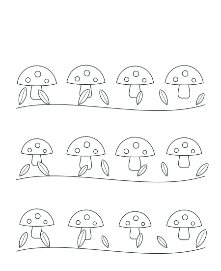 Soft Morning Woodland Mushrooms — uncolored woodland mushrooms drawing